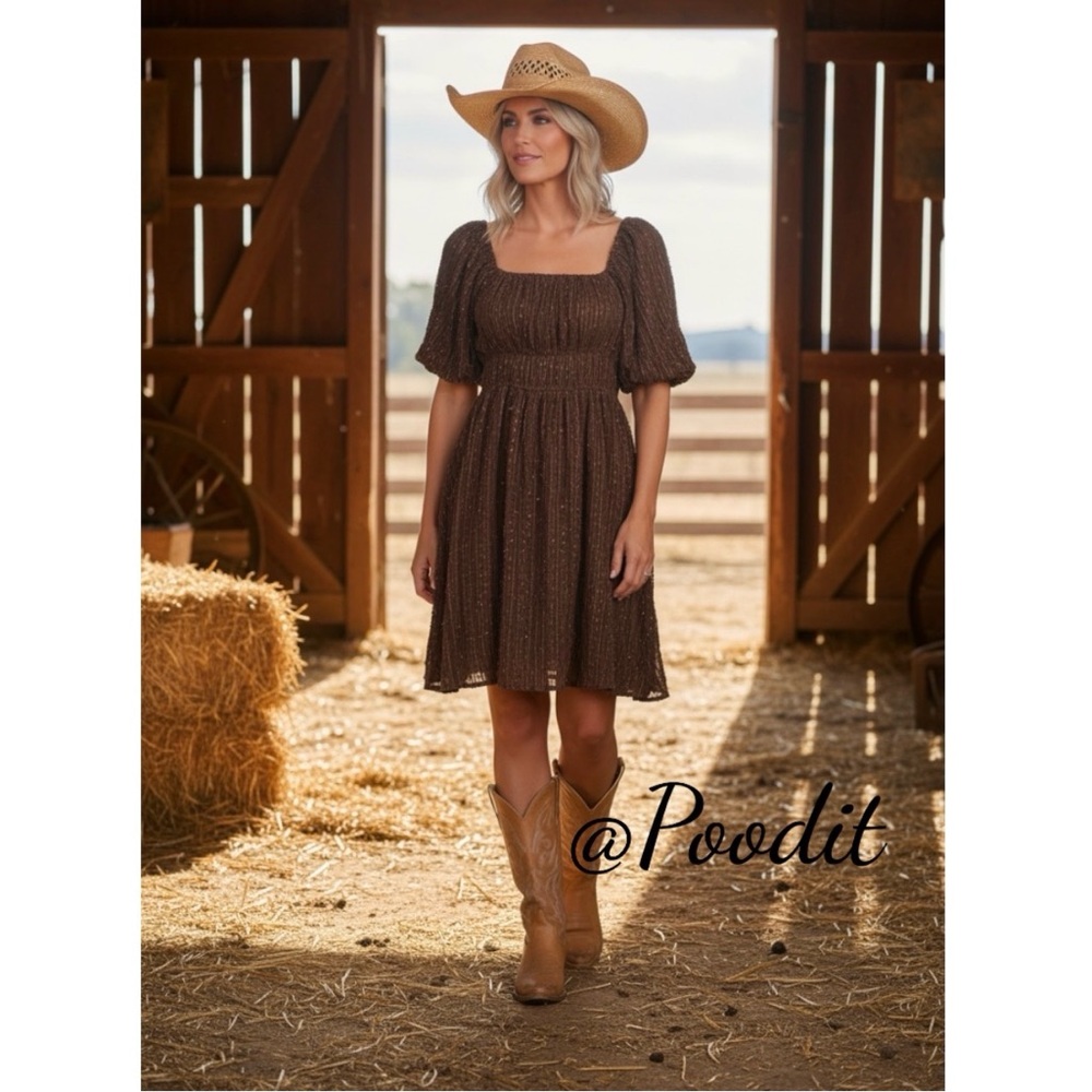 POLAGRAM Beautiful shimmer puff sleeve dress S M L